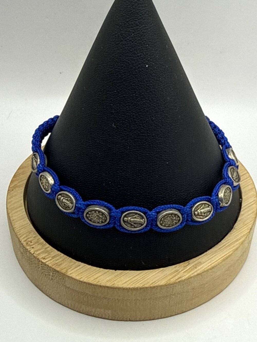 Blue Macrame Braided Bracelet Silver Medallion Charms Boho Y2K Aesthetic Jewelry